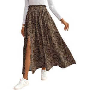imageSOLY HUX Womens Floral Skirts High Waisted Split Swing Flowy Boho Vacation Long SkirtMulticolor Leopard