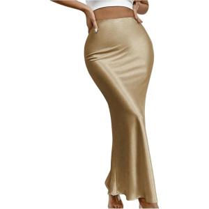 imageSOLY HUX Womens Maxi Skirt High Waisted Fishtail Bodycon Elegant Long SkirtsPlain Gold