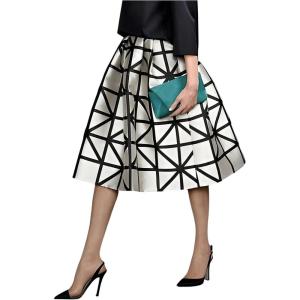 imageSOLY HUX Womens Midi Skirt Plaid Geometric High Waisted A Line Flared Casual SkirtsBlack Geometric