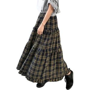 imageSOLY HUX Womens Plaid Maxi Skirt Elastic High Wasited Tiered Ruffle A Line Flowy Long SkirtsGreen Plaid