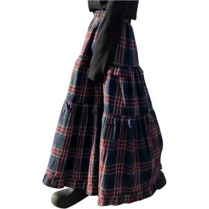 imageSOLY HUX Womens Plaid Maxi Skirt Elastic High Wasited Tiered Ruffle A Line Flowy Long SkirtsRed Plaid