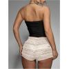 imageSOLY HUX Womens Lace Ruffle Micro Shorts Y2k Elastic Low Rise Sheer Layered Mini Shorts Going Out Party ClubwearPlain Apricot