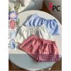 imageSOLY HUX Womens Plaid Shorts 3 Packs Drawstring Elastic Waist Gingham Lounge Bottoms Summer ClothesBlue White Red
