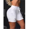 imageSOLY HUX Womens Ripped Jeans Drawstring Elastic Waist Skinny Denim Shorts Summer Short PantsSolid White