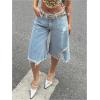 imageSOLY HUX Womens Summer Ripped Denim Shorts Y2k Wide Leg Baggy Cropped Jeans Capris PantsPlain Light Blue