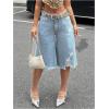 imageSOLY HUX Womens Summer Ripped Denim Shorts Y2k Wide Leg Baggy Cropped Jeans Capris PantsPlain Light Blue