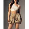 imageSOLY HUX Womens Y2k Bubble Shorts High Waisted Puffy Balloon Summer Mini Shorts with PocketsPlain Khaki
