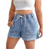 imageSOLY HUX Womens Plus Size Drawstring Elastic Waist Denim Shorts Straight Leg Casual Summer Short JeansLight Wash