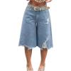 imageSOLY HUX Womens Summer Ripped Denim Shorts Y2k Wide Leg Baggy Cropped Jeans Capris PantsLight Blue