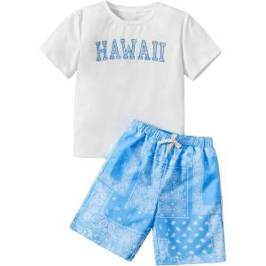 imageSOLY HUX Boys Boho Paisley Print Short Sleeve T Shirt and Shorts Set 2 Piece OutfitsBlue and White Paisley