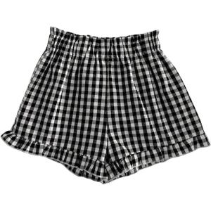 imageSOLY HUX Toddler Girls Plaid Shorts Elastic Waist Wide Leg Ruffle Hem Loose Casual Summer ShortsBlack Plaid