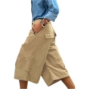 imageSOLY HUX Womens Cargo Capri Pants Casual Summer Baggy Shorts with PocketsPlain Khaki