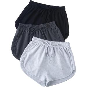 imageSOLY HUX Womens Drawstring Elastic Waist Summer Lounge Mini Shorts 3 Packs Running Short PantsBlack Grey White