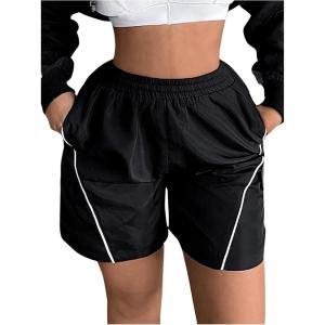 imageSOLY HUX Womens Elastic Waist Track Shorts Summer Casual Workout Athletic Shorts with PocketsPlain Black