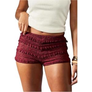 imageSOLY HUX Womens Lace Ruffle Micro Shorts Y2k Elastic Low Rise Sheer Layered Mini Shorts Going Out Party ClubwearPlain Burgundy