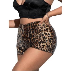 imageSOLY HUX Womens Leopard Print Sparkly Sequin Shorts Y2k Low Rise Party Club Booty ShortsBrown Leopard