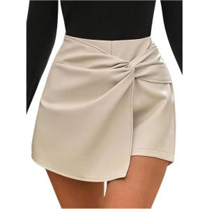 imageSOLY HUX Womens PU Leather Shorts Twist High Waisted Asymmetrical Hem ShortsPure Apricot