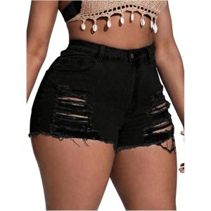 imageSOLY HUX Womens Plus Size Ripped Denim Shorts Casual Summer High Waisted Skinny Jean ShortsPure Black