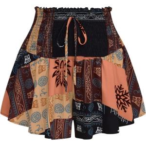 imageSOLY HUX Womens Plus Size Wide Leg Boho Flowy Shorts Summer High Waisted Shirred ShortsApricot Multi