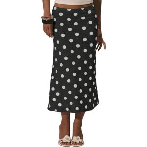 imageSOLY HUX Womens Polka Dots Midi Skirt Low Rise Summer Casual Going Out SkirtsBlack Polka Dots