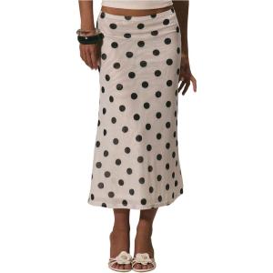 imageSOLY HUX Womens Polka Dots Midi Skirt Low Rise Summer Casual Going Out SkirtsWhite Polka Dots