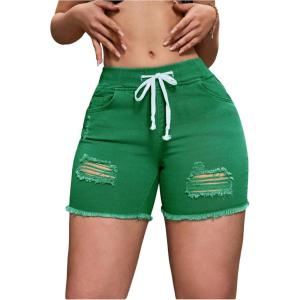 imageSOLY HUX Womens Ripped Jeans Drawstring Elastic Waist Skinny Denim Shorts Summer Short PantsSolid Green