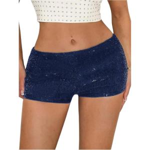 imageSOLY HUX Womens Sequin Shorts Elastic Low Rise Y2k Party Streetwear Mini ShortsPure Dark Blue