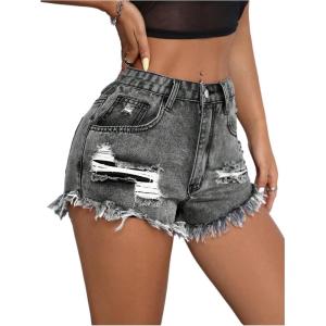 imageSOLY HUX Womens Summer Ripped Jeans Shorts High Waisted Straight Leg Denim Shorts Y2k Preppy ClothesLight Grey