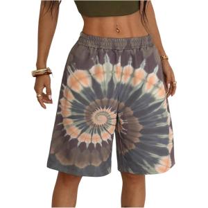 imageSOLY HUX Womens Summer Tie Dye Shorts Elastic Waist Wide Leg Loose Sports Bermuda Shorts StreetwearGrey Multi