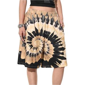 imageSOLY HUX Womens Summer Tie Dye Shorts Elastic Waist Wide Leg Loose Sports Bermuda Shorts StreetwearKhaki Multi