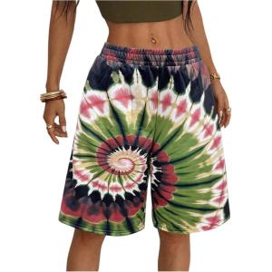imageSOLY HUX Womens Summer Tie Dye Shorts Elastic Waist Wide Leg Loose Sports Bermuda Shorts StreetwearMulti Tie Dye