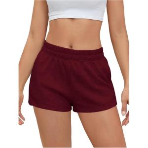 imageSOLY HUX Womens Sweat Shorts Casual Summer Elastic High Waist Running Lounge Shorts with PocketsPlain Burgundy