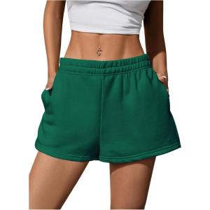 imageSOLY HUX Womens Sweat Shorts Casual Summer Elastic High Waist Running Lounge Shorts with PocketsPlain Green
