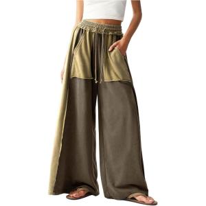 imageSOLY HUX Womens Wide Leg Baggy Sweatpants Acid Wash Drawstring Elastic Waist Palazzo Long Pants with PocketsMulticolor Colorblock