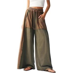 imageSOLY HUX Womens Wide Leg Baggy Sweatpants Acid Wash Drawstring Elastic Waist Palazzo Long Pants with PocketsMulticoloured