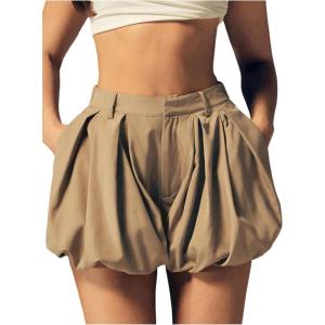 imageSOLY HUX Womens Y2k Bubble Shorts High Waisted Puffy Balloon Summer Mini Shorts with PocketsPlain Khaki