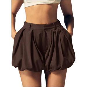 imageSOLY HUX Womens Y2k Bubble Shorts High Waisted Puffy Balloon Summer Mini Shorts with PocketsPure Coffee Brown