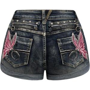 imageSOLY HUX Womens Y2k Butterfly Embroidery Distressed Jean Shorts Vintage Low Rise Mini Denim ShortsBlue Butterfly