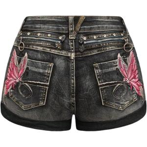 imageSOLY HUX Womens Y2k Butterfly Embroidery Distressed Jean Shorts Vintage Low Rise Mini Denim ShortsLight Grey Butterfly