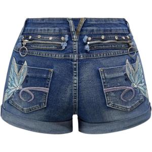 imageSOLY HUX Womens Y2k Butterfly Embroidery Distressed Jean Shorts Vintage Low Rise Mini Denim ShortsMedium Blue Butterfly