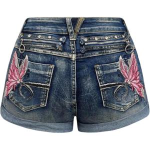 imageSOLY HUX Womens Y2k Butterfly Embroidery Distressed Jean Shorts Vintage Low Rise Mini Denim ShortsMedium Blue Embroidery