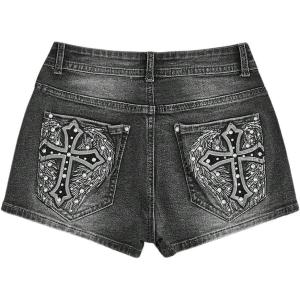 imageSOLY HUX Womens Y2k Denim Shorts Grunge Punk Low Waist Skinny Mini Jean Shorts StreetwearGrey Graphic