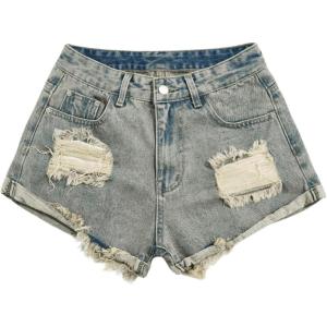 imageSOLY HUX Womens Y2k Ripped Denim Shorts Raw Hem Wide Leg Punk Jean Shorts StreetwearLight Wash