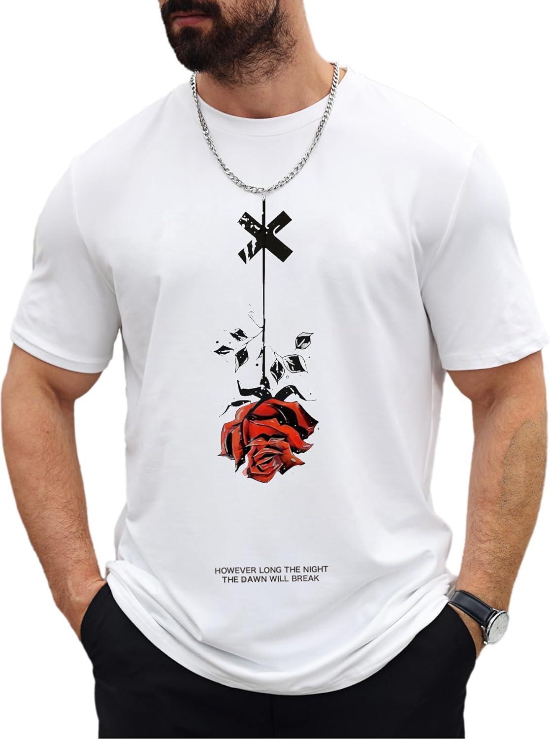 imageSOLY HUX Mens Oversized T Shirts Graphic Tees Summer Short Sleeve Crew Neck Baggy Vintage TopsWhite Floral
