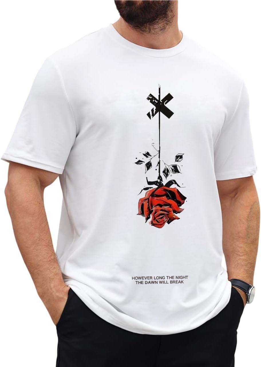 imageSOLY HUX Mens Oversized T Shirts Graphic Tees Summer Short Sleeve Crew Neck Baggy Vintage TopsWhite Floral