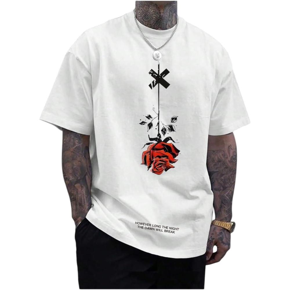 imageSOLY HUX Mens Oversized T Shirts Graphic Tees Summer Short Sleeve Crew Neck Baggy Vintage TopsWhite Floral