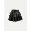 imageSOLY HUX Girls Cute Mini Skirts High Waisted Ruffle Layered Skirts Swing Flowy Skater Tennis SkirtBlack Leather