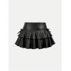imageSOLY HUX Girls Cute Mini Skirts High Waisted Ruffle Layered Skirts Swing Flowy Skater Tennis SkirtBlack Leather
