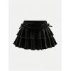 imageSOLY HUX Girls Cute Mini Skirts High Waisted Ruffle Layered Skirts Swing Flowy Skater Tennis SkirtBlack Velvet