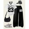 imageSOLY HUX Girls Sporty Outfits Number Graphic Jersey Shirt and Baggy Sweatpants Suit 2 Piece SetBlack White 23